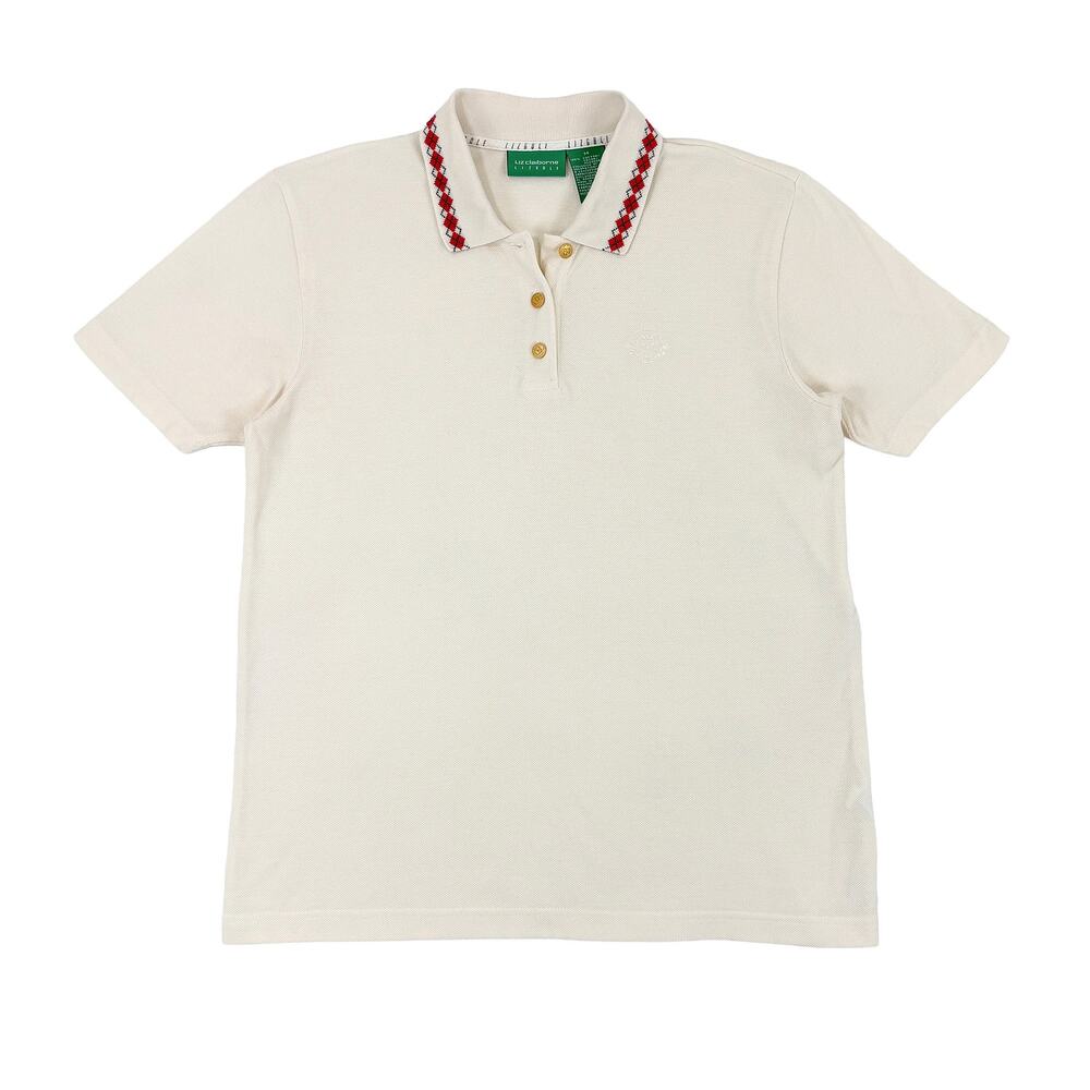 VTG Liz Claiborne Golf Polo Women M White Pique Cotton Preppy Retro Golfcore EUC